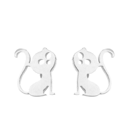 Simple Style Penguin Cat Octopus Stainless Steel Plating Hollow Out Ear Studs 1 Pair