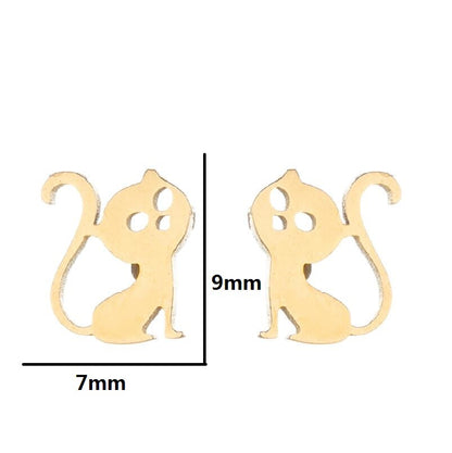 Simple Style Penguin Cat Octopus Stainless Steel Plating Hollow Out Ear Studs 1 Pair