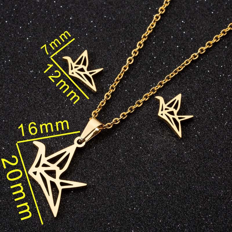 Fashion Moon Coconut Tree Fish Bone Stainless Steel Plating Hollow Out Earrings Necklace 1 Set