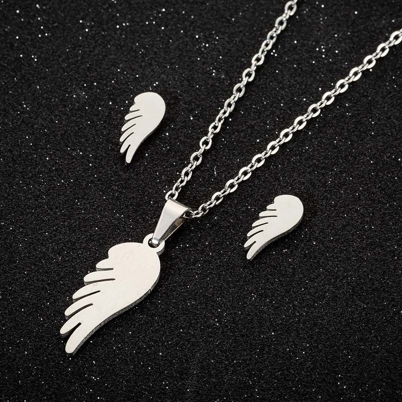 Fashion Moon Coconut Tree Fish Bone Stainless Steel Plating Hollow Out Earrings Necklace 1 Set