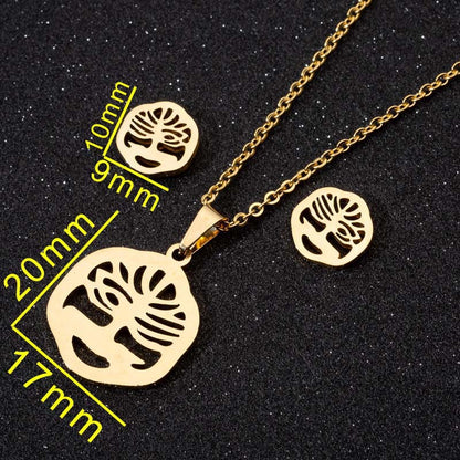 Fashion Moon Coconut Tree Fish Bone Stainless Steel Plating Hollow Out Earrings Necklace 1 Set