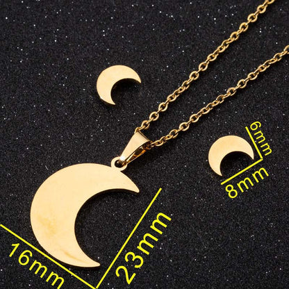 Fashion Moon Coconut Tree Fish Bone Stainless Steel Plating Hollow Out Earrings Necklace 1 Set