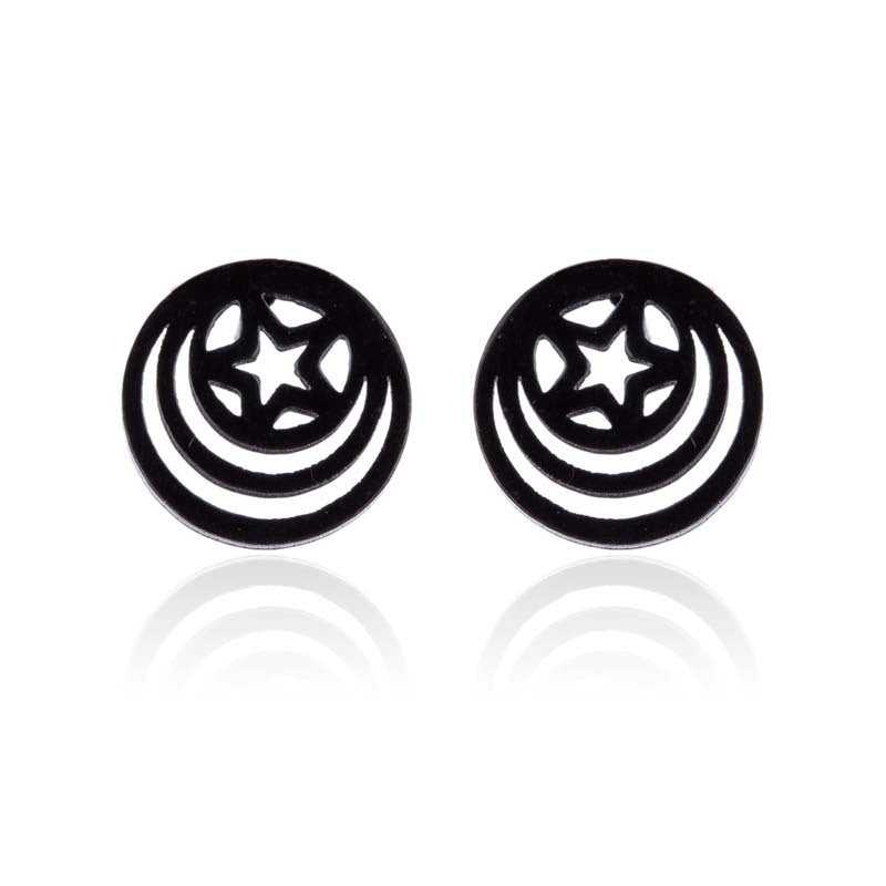 Fashion Star Moon Tree Stainless Steel Plating Hollow Out Ear Studs 1 Pair