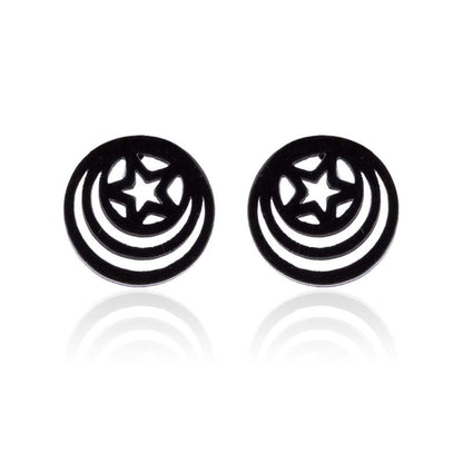 Fashion Star Moon Tree Stainless Steel Plating Hollow Out Ear Studs 1 Pair