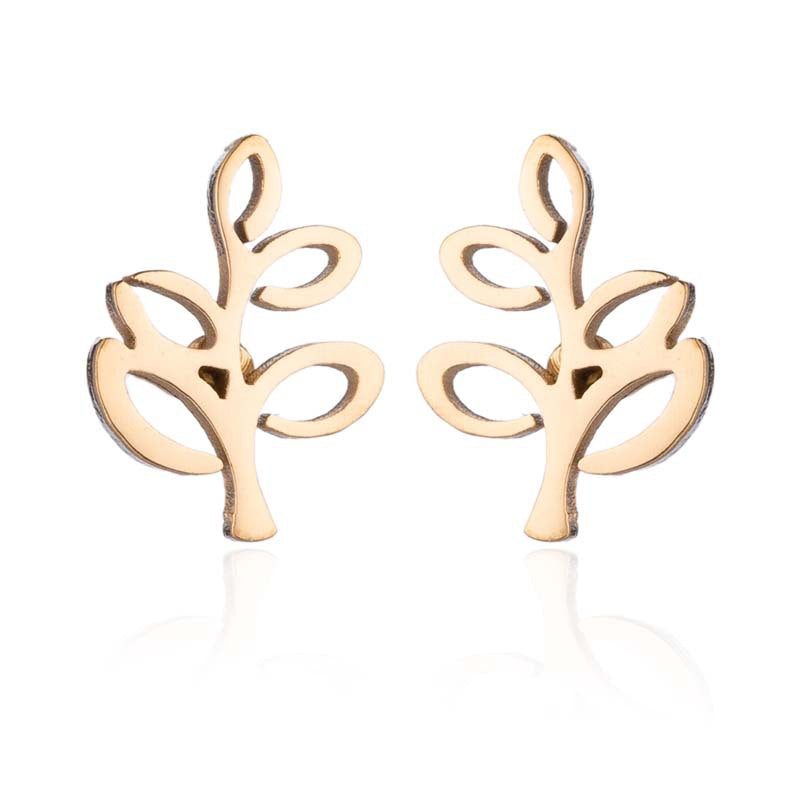 Fashion Star Moon Tree Stainless Steel Plating Hollow Out Ear Studs 1 Pair