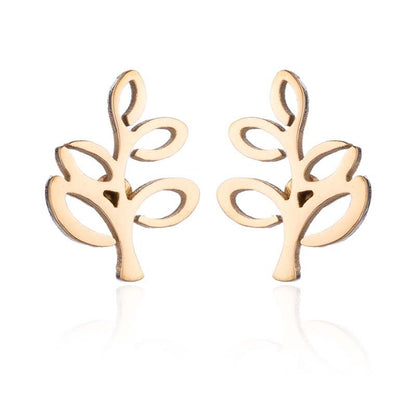 Fashion Star Moon Tree Stainless Steel Plating Hollow Out Ear Studs 1 Pair