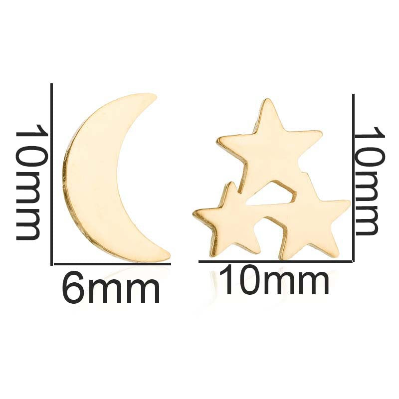 Fashion Star Moon Tree Stainless Steel Plating Hollow Out Ear Studs 1 Pair