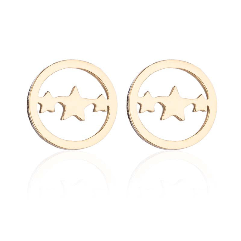 Fashion Star Moon Tree Stainless Steel Plating Hollow Out Ear Studs 1 Pair