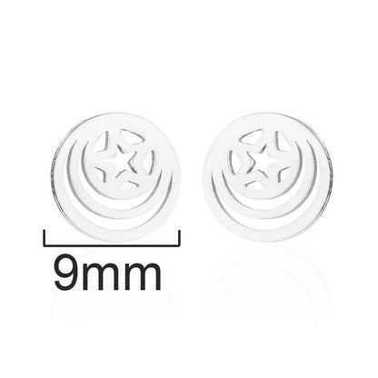 Fashion Star Moon Tree Stainless Steel Plating Hollow Out Ear Studs 1 Pair