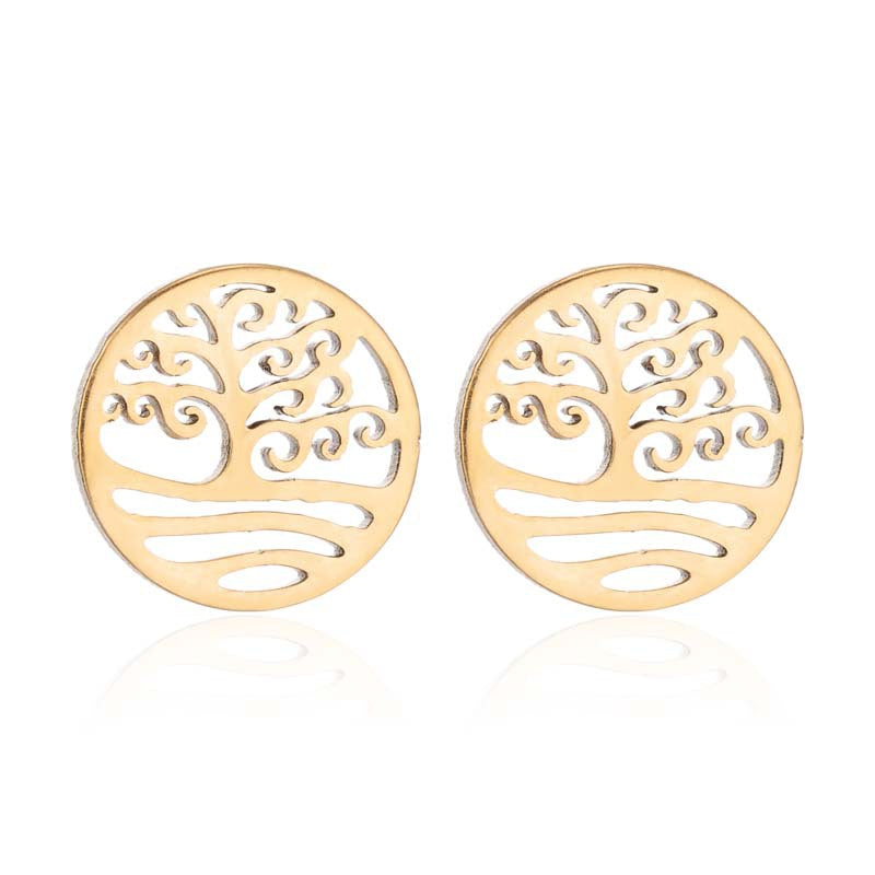 Fashion Star Moon Tree Stainless Steel Plating Hollow Out Ear Studs 1 Pair