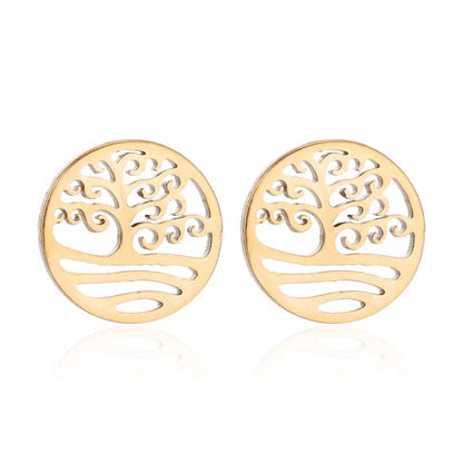 Fashion Star Moon Tree Stainless Steel Plating Hollow Out Ear Studs 1 Pair