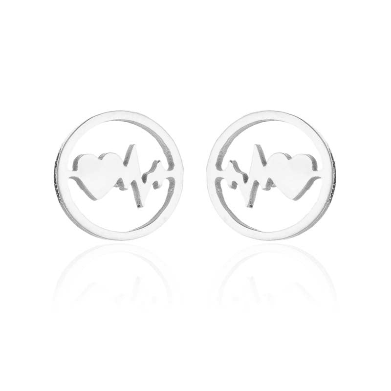 Fashion Star Moon Tree Stainless Steel Plating Hollow Out Ear Studs 1 Pair