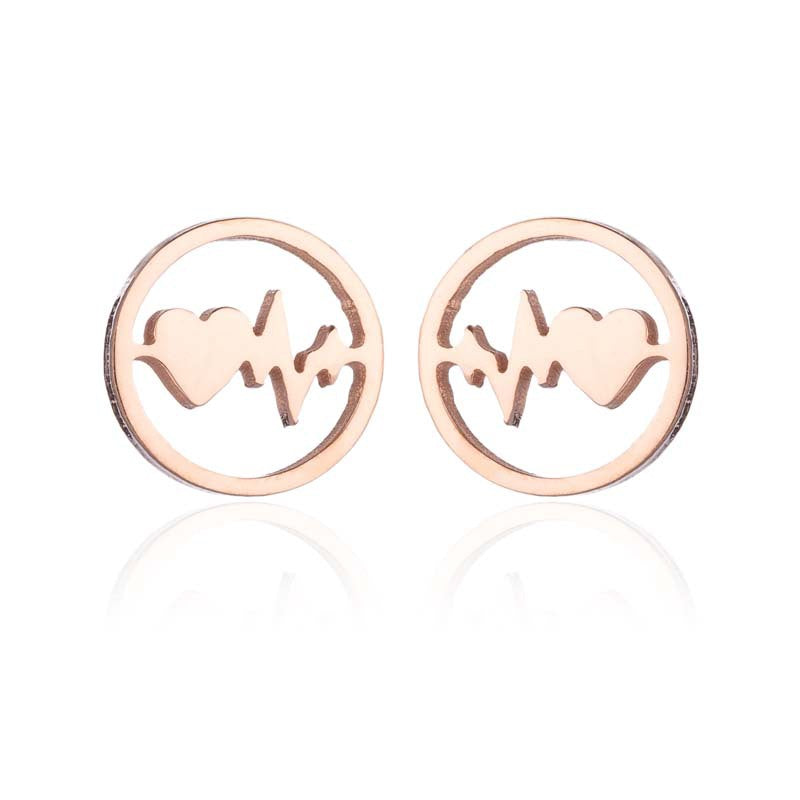 Fashion Star Moon Tree Stainless Steel Plating Hollow Out Ear Studs 1 Pair