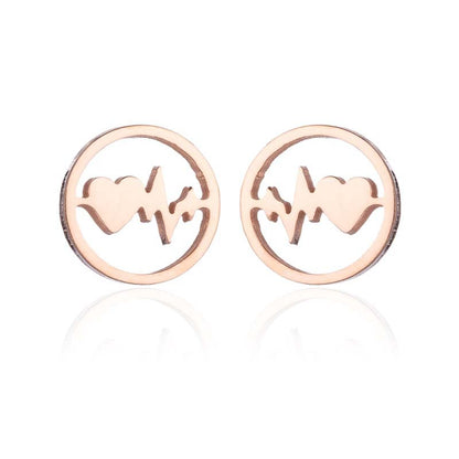 Fashion Star Moon Tree Stainless Steel Plating Hollow Out Ear Studs 1 Pair