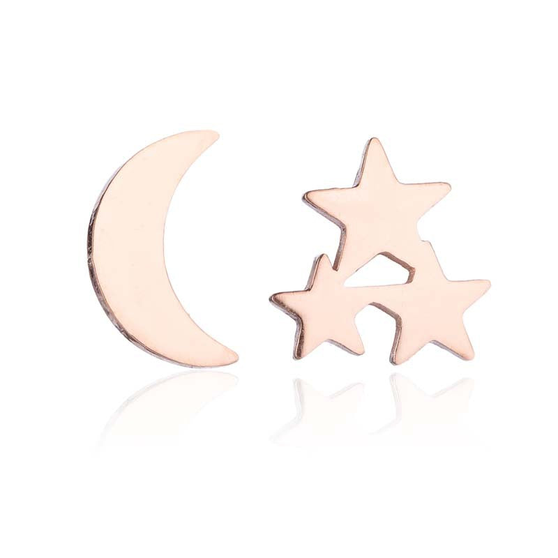 Fashion Star Moon Tree Stainless Steel Plating Hollow Out Ear Studs 1 Pair