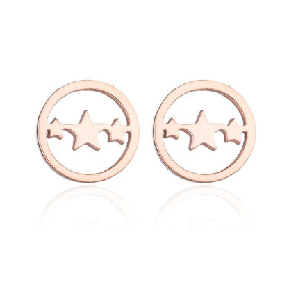 Fashion Star Moon Tree Stainless Steel Plating Hollow Out Ear Studs 1 Pair