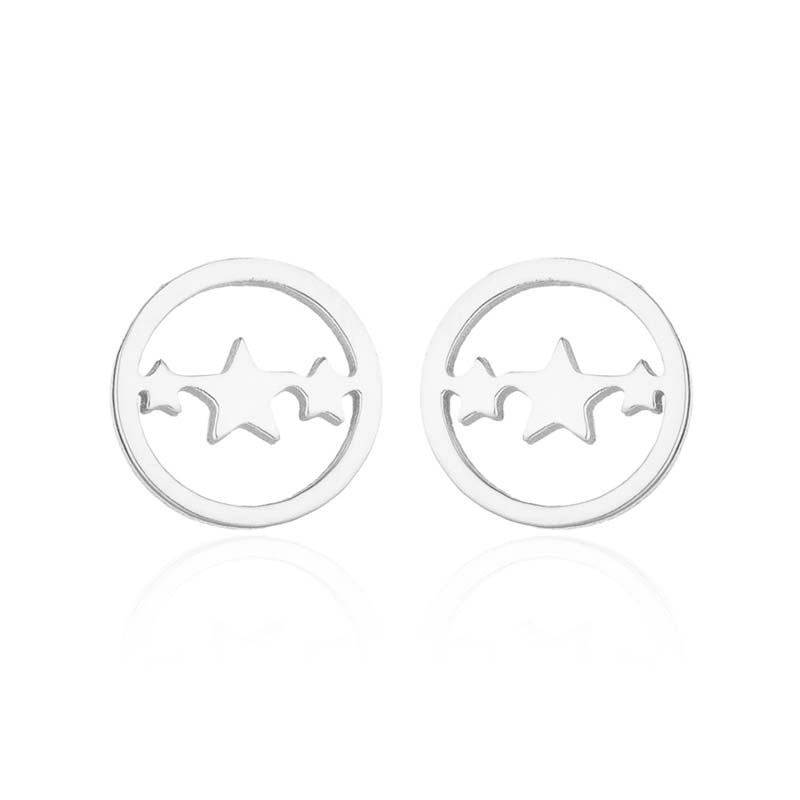 Fashion Star Moon Tree Stainless Steel Plating Hollow Out Ear Studs 1 Pair