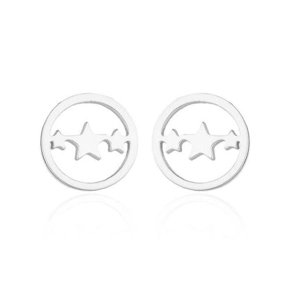 Fashion Star Moon Tree Stainless Steel Plating Hollow Out Ear Studs 1 Pair