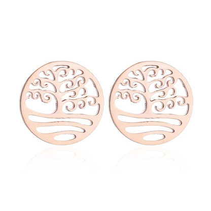 Fashion Star Moon Tree Stainless Steel Plating Hollow Out Ear Studs 1 Pair