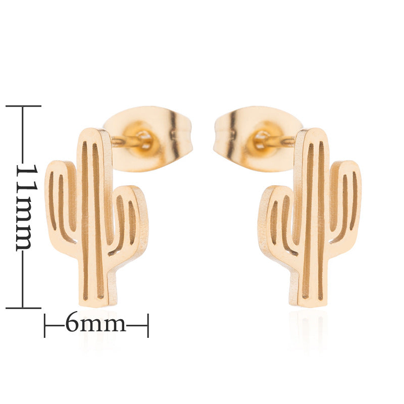 1 Pair Fashion Cactus Stainless Steel Ear Studs