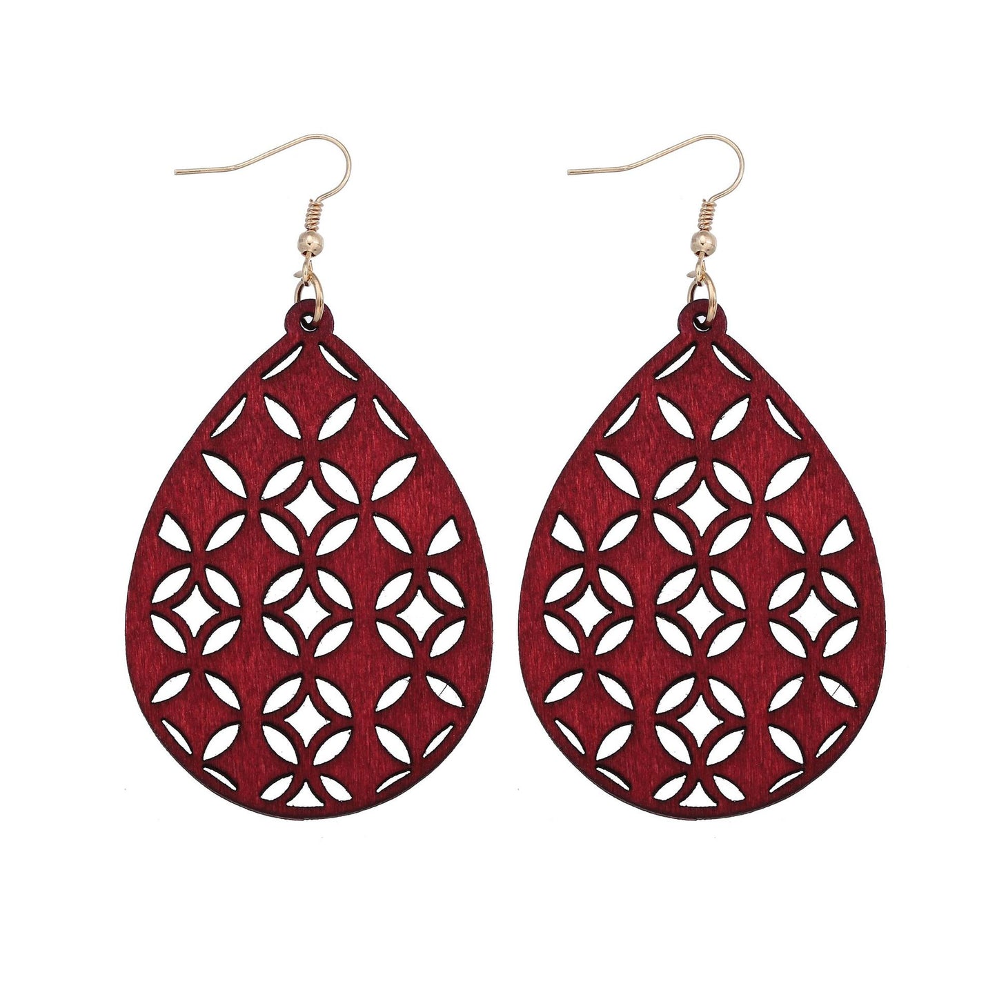 Retro Water Droplets Solid Color Wood Hollow Out Women's Drop Earrings 1 Pair