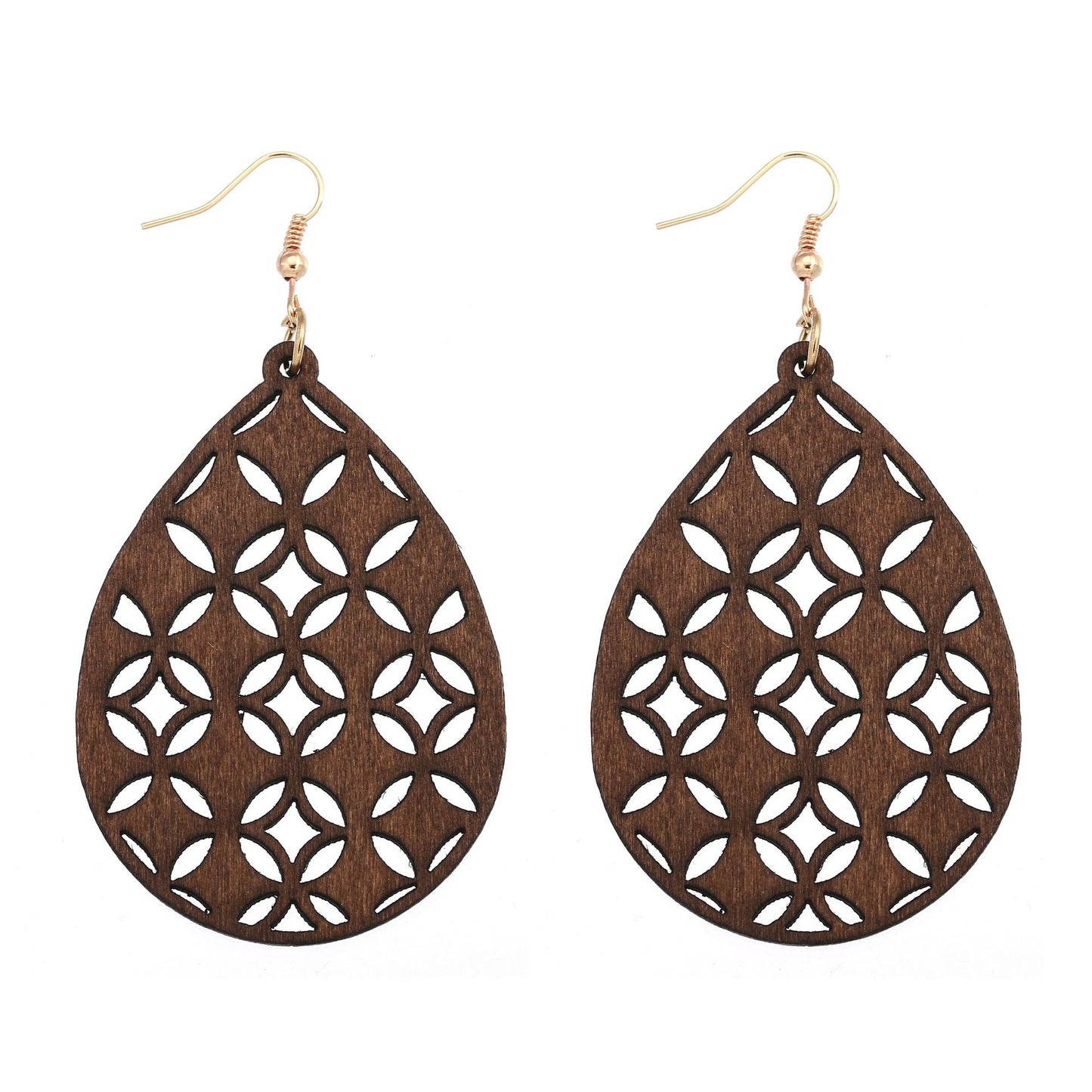 Retro Water Droplets Solid Color Wood Hollow Out Women's Drop Earrings 1 Pair