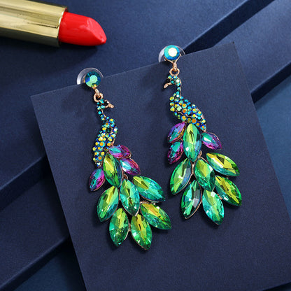 1 Pair Ethnic Style Peacock Rhinestone Metal Drop Earrings