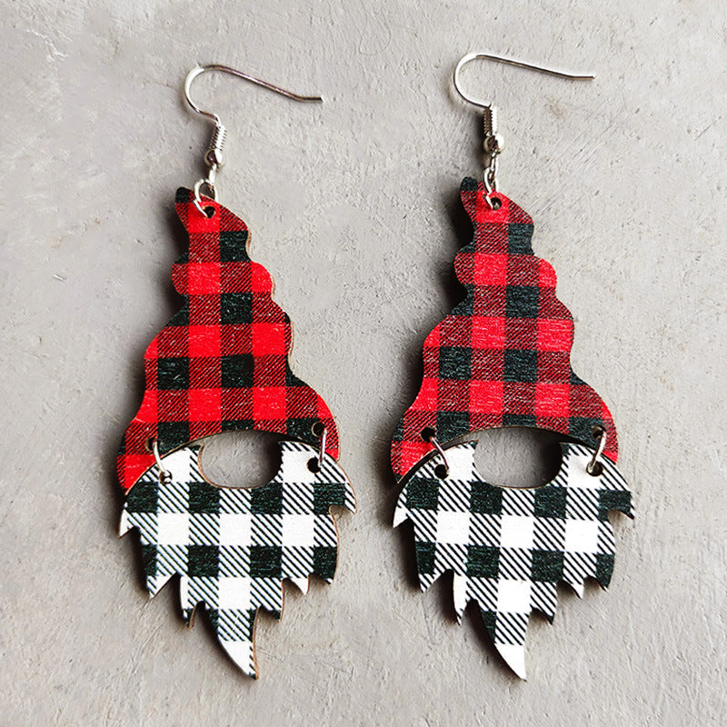 Retro Christmas Tree Plaid Leopard Wood Women's Drop Earrings 1 Pair