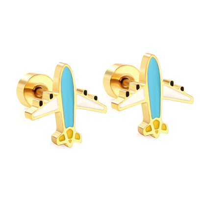 Fashion Airplane Duck Stainless Steel Plating Ear Studs 1 Pair