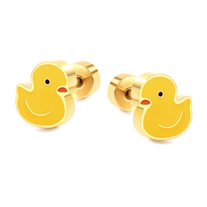 Fashion Airplane Duck Stainless Steel Plating Ear Studs 1 Pair