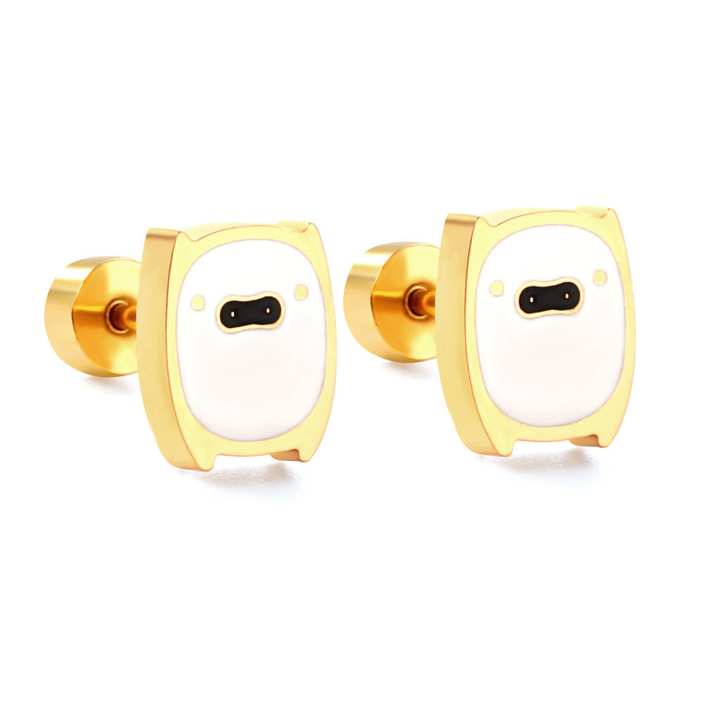 Fashion Airplane Duck Stainless Steel Plating Ear Studs 1 Pair