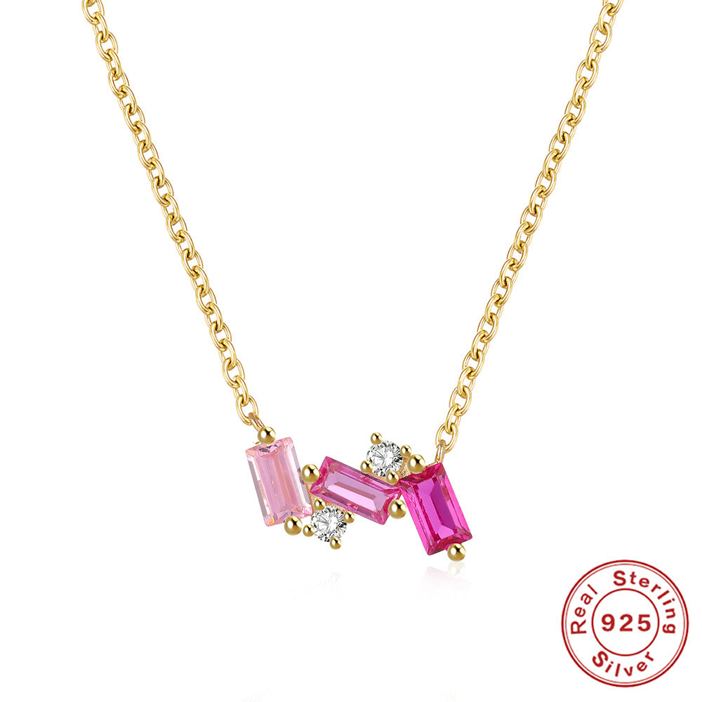 Fashion Geometric Square Silver Inlay Zircon Necklace