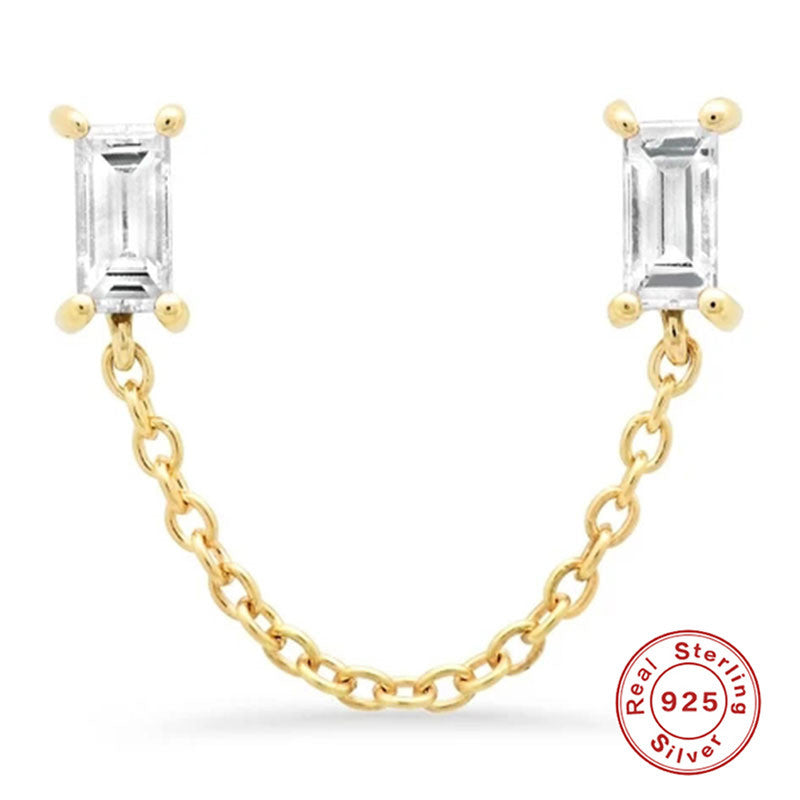 1 Piece Simple Style Shiny Rectangle Chain Inlay Sterling Silver Zircon 18K Gold Plated Ear Studs