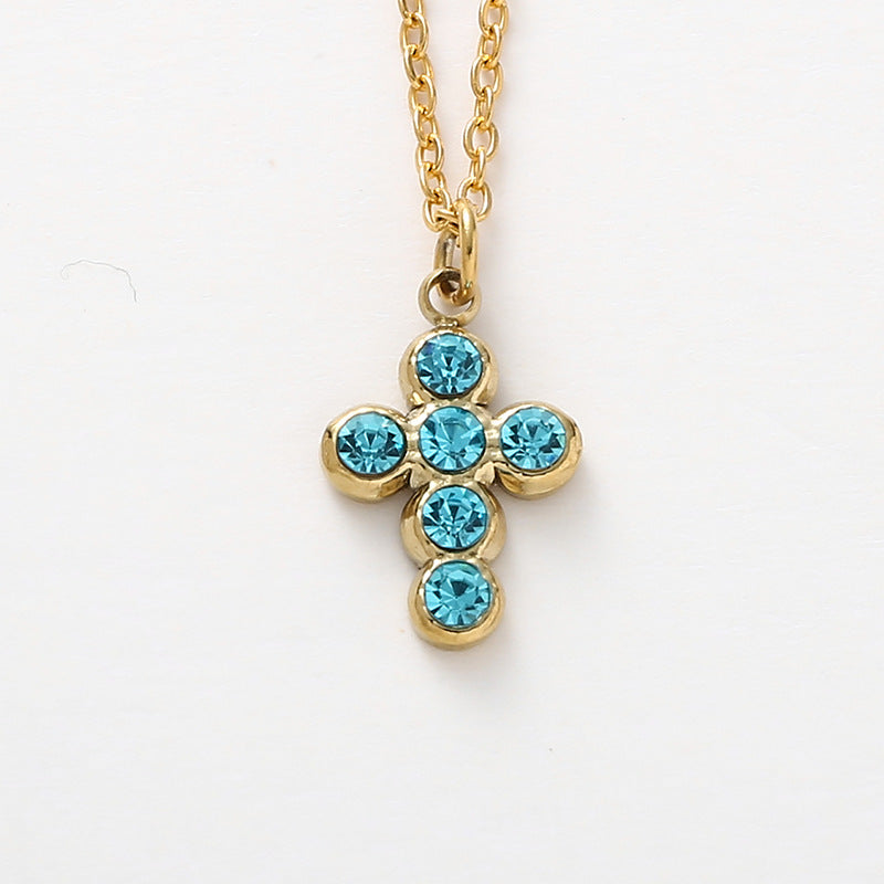 Simple Style Cross Stainless Steel Titanium Steel Plating Inlay Rhinestones Pendant Necklace 1 Piece