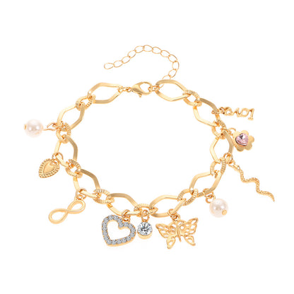 Fashion Star Heart Shape Butterfly Copper Inlay Artificial Rhinestones Women's Bracelets Necklace