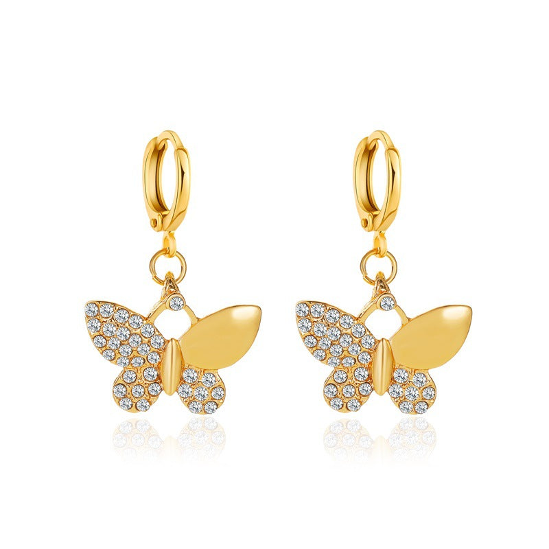 Fashion Butterfly Copper Inlay Zircon Drop Earrings 1 Pair