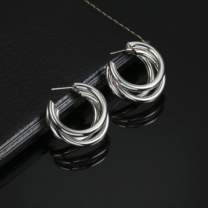 Simple Multi-layered C-shaped Alloy Hoop Earrings Nhpf147199