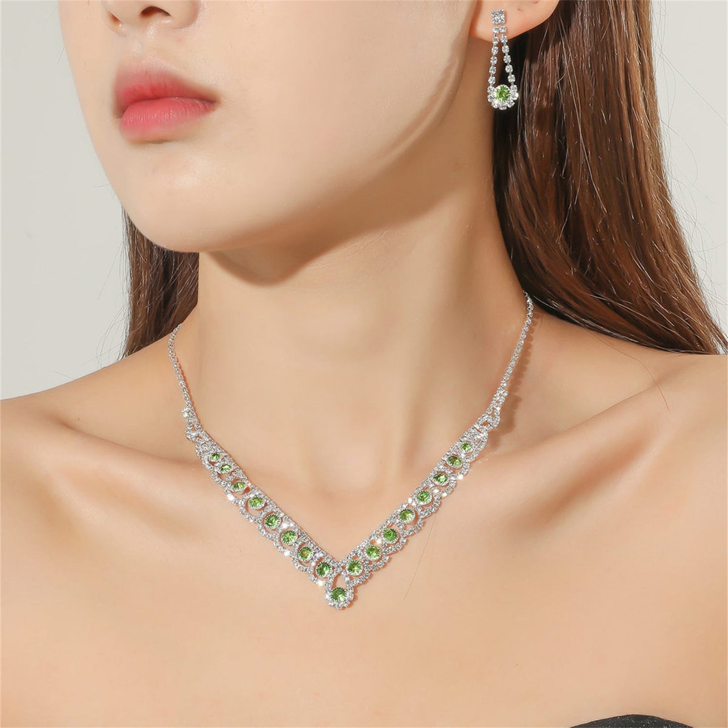 Fashion Colorful Jewelry Dress Accessories Simple Crystal Necklace Set