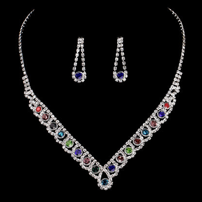 Fashion Colorful Jewelry Dress Accessories Simple Crystal Necklace Set