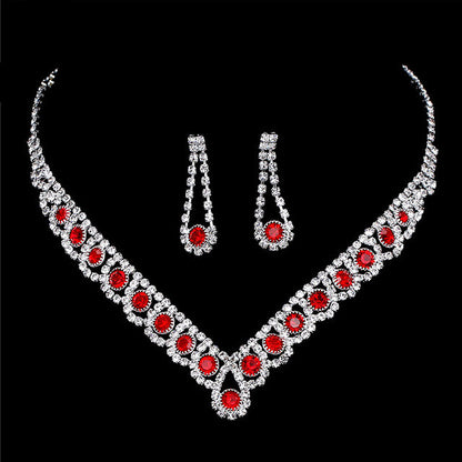 Fashion Colorful Jewelry Dress Accessories Simple Crystal Necklace Set