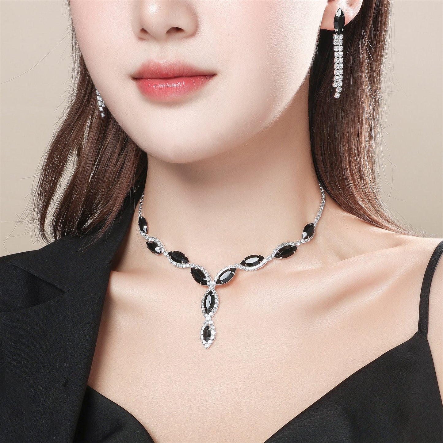 Fashion Colorful Jewelry Dress Accessories Simple Crystal Necklace Set