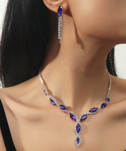 Fashion Colorful Jewelry Dress Accessories Simple Crystal Necklace Set