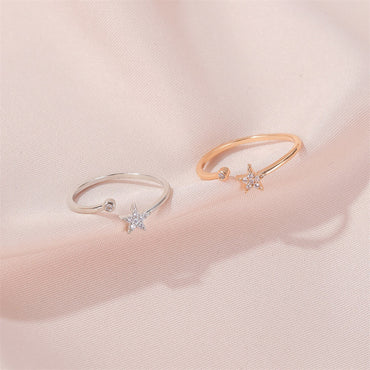 New Ring Simple Five-pointed Star Ring Personality Wild Diamond-set Star Opening Student Ring Wholesale Gooddiy