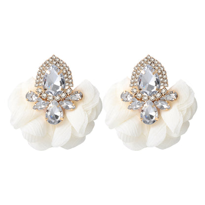 Fashion Flower Alloy Cloth Inlay Artificial Diamond Women's Ear Studs 1 Pair