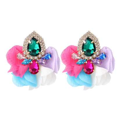 Fashion Flower Alloy Cloth Inlay Artificial Diamond Women's Ear Studs 1 Pair