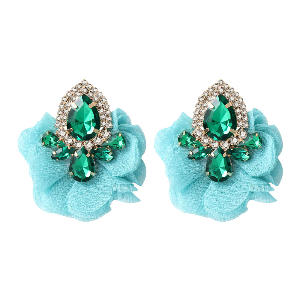 Fashion Flower Alloy Cloth Inlay Artificial Diamond Women's Ear Studs 1 Pair