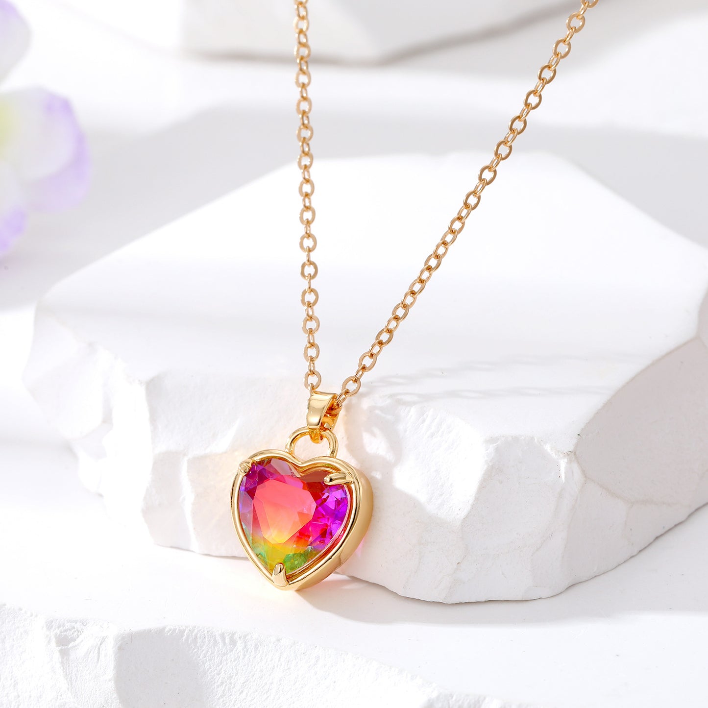 Fashion Heart Shape Alloy Inlay Artificial Crystal Women's Pendant Necklace 1 Piece