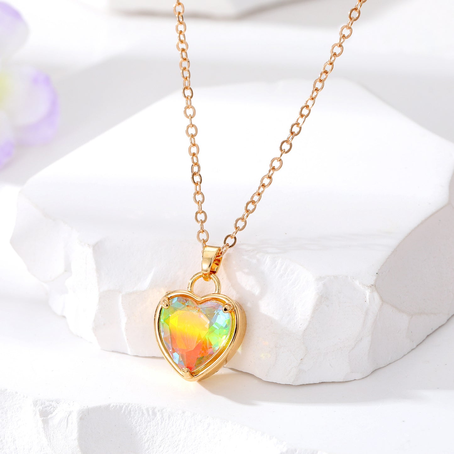 Fashion Heart Shape Alloy Inlay Artificial Crystal Women's Pendant Necklace 1 Piece