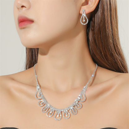 Fashion Woven Rhinestone Clavicle Bridal Jewelry Necklace And Earrings Set