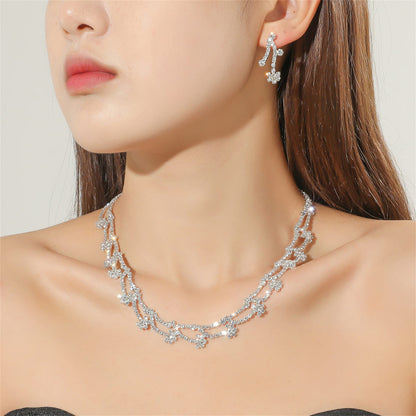 Fashion Woven Rhinestone Clavicle Bridal Jewelry Necklace And Earrings Set